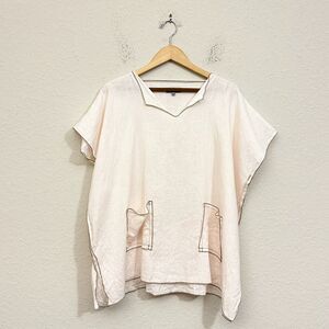 TUTU & LILLI Boxy Linen Top Pale Peach Sheer Slit Patch Pocket NWOT